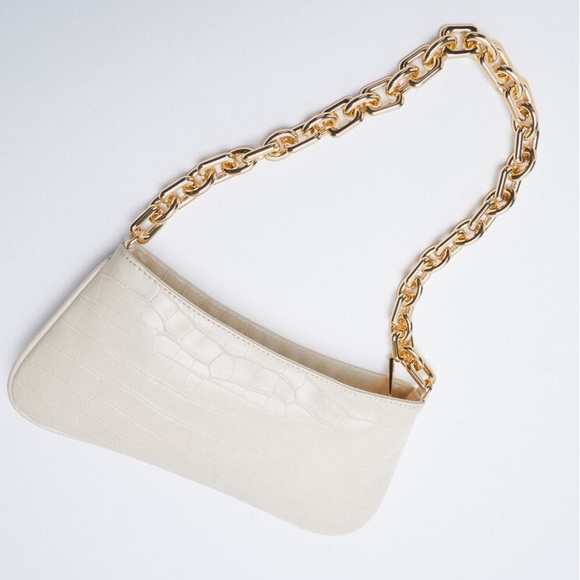 Zara Handbags - Zara CHAIN STRAP ANIMAL EMBOSSED SHOULDER BAG ivory